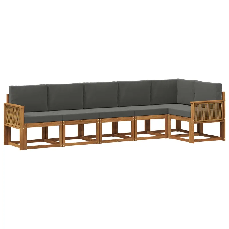 Lauko sofos komplektas su pagalve 6 pcs Natūralus ir antracitas