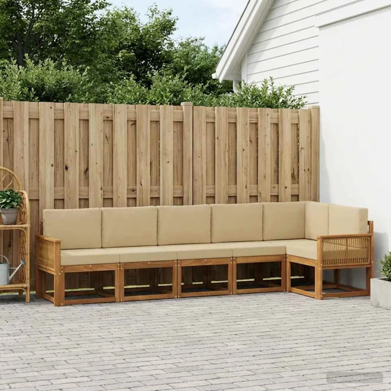 Lauko sofos komplektas 6 pcs Natūralus ir bežinis Poliesteris