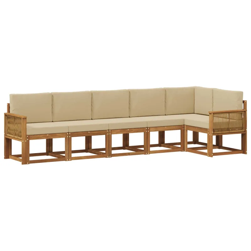 Lauko sofos komplektas 6 pcs Natūralus ir bežinis Poliesteris