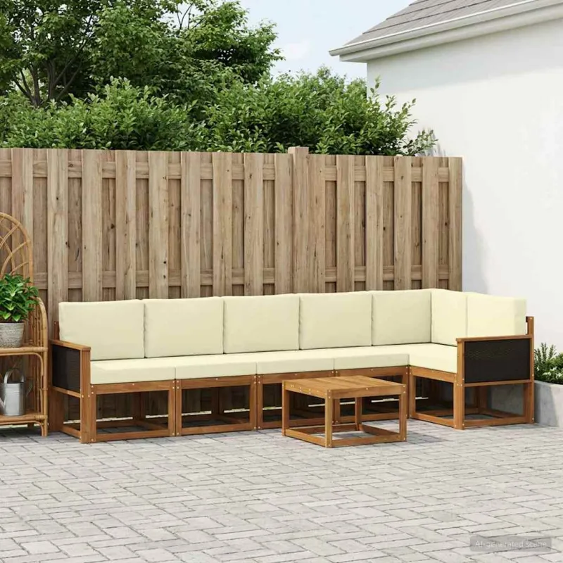 Lauko sofos komplektas su pagalve 7 pcs Natūralus ir grietinėlė