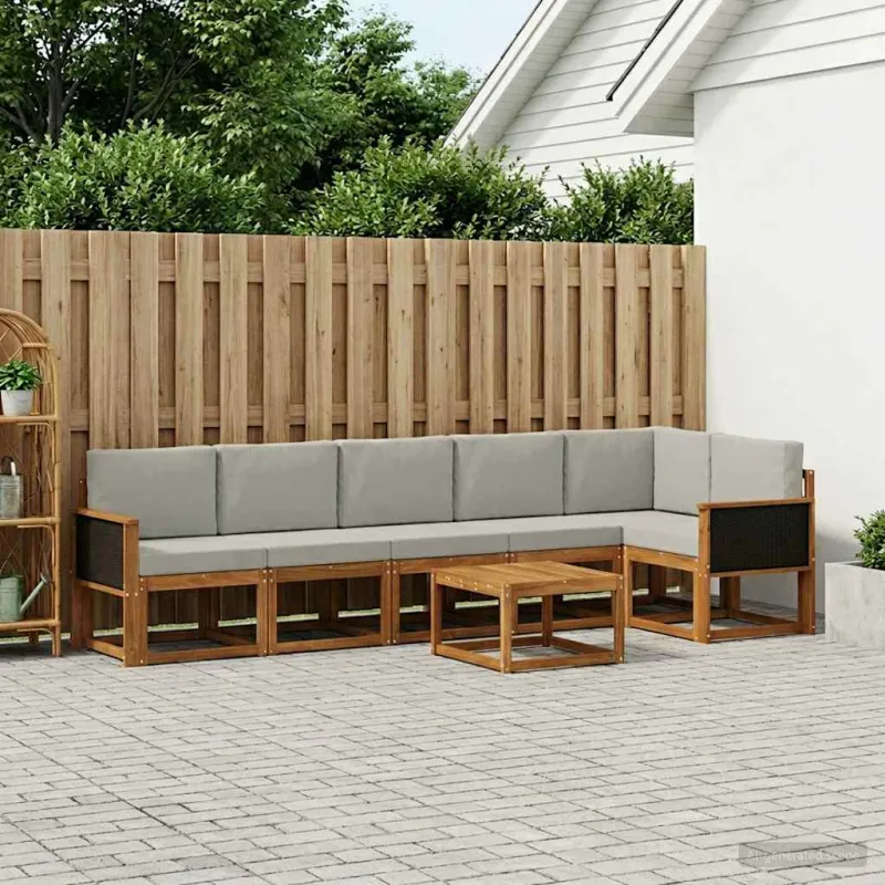 Lauko sofos komplektas 7 pcs Natūrali ir šviesiai pilka