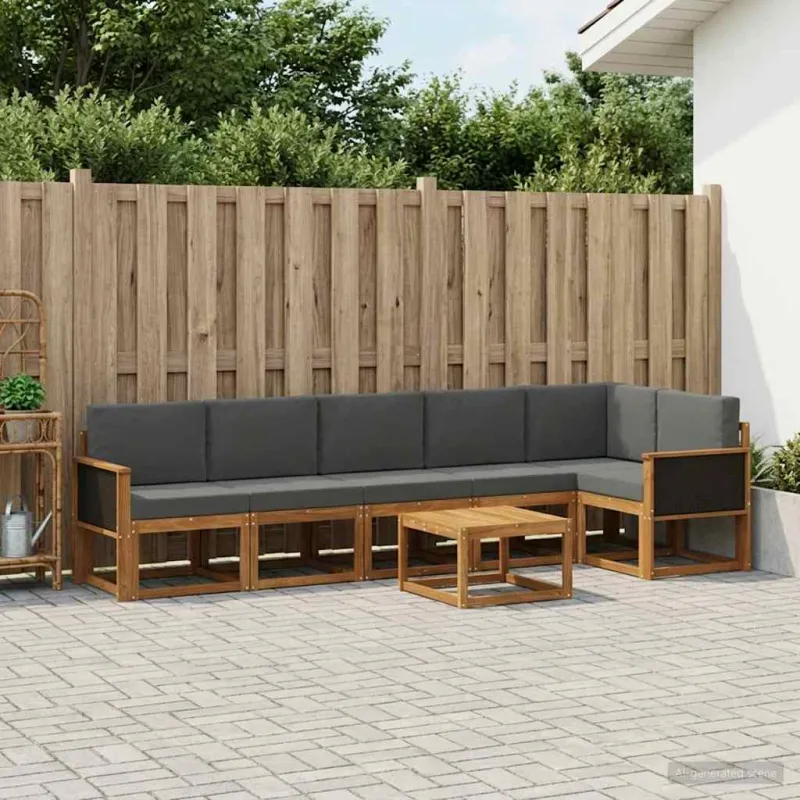 Lauko sofos komplektas su pagalve 7 pcs Natūralus ir antracitas