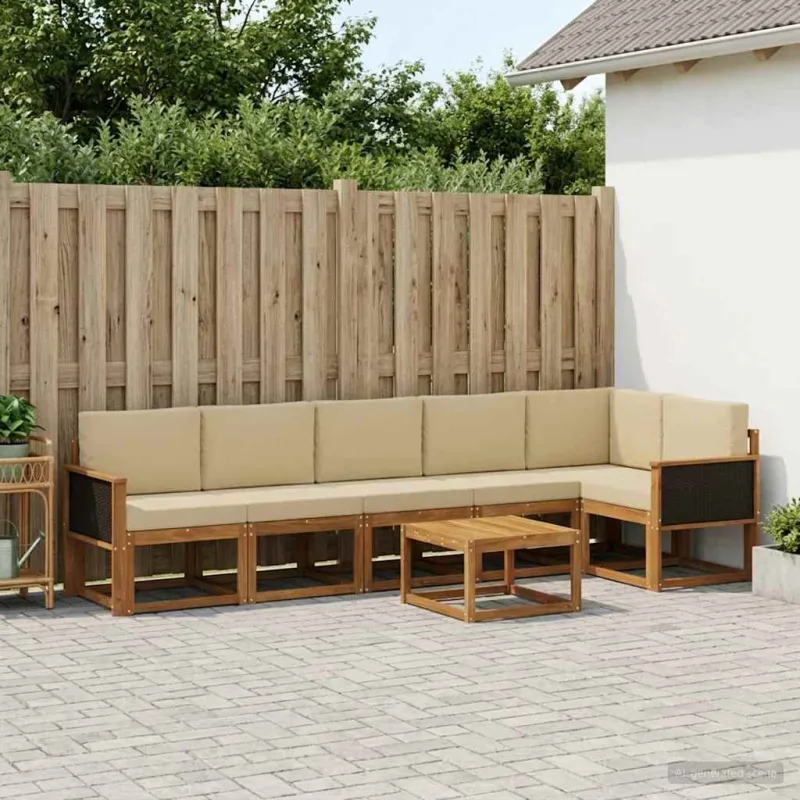 Lauko sofos komplektas 7 pcs Natūralus ir bežinis Poliesteris
