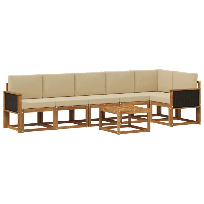 Lauko sofos komplektas 7 pcs Natūralus ir bežinis Poliesteris