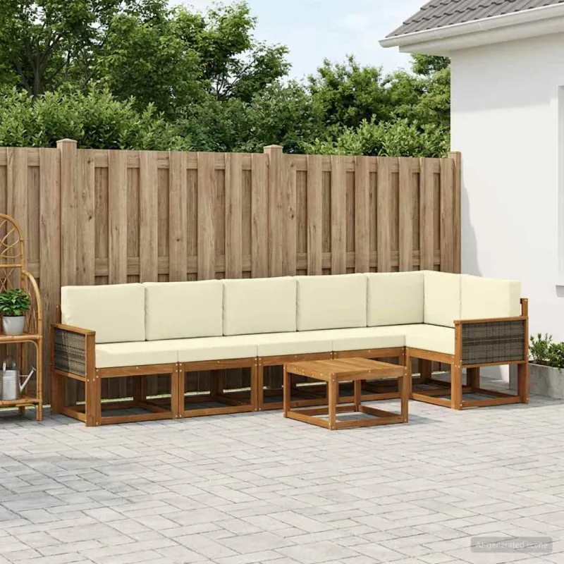 Lauko sofos komplektas su pagalve 7 pcs Natūralus ir grietinėlė