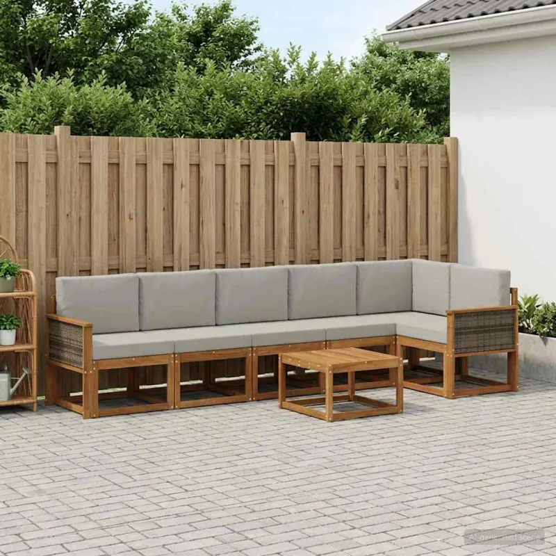Lauko sofos komplektas 7 pcs Natūrali ir šviesiai pilka