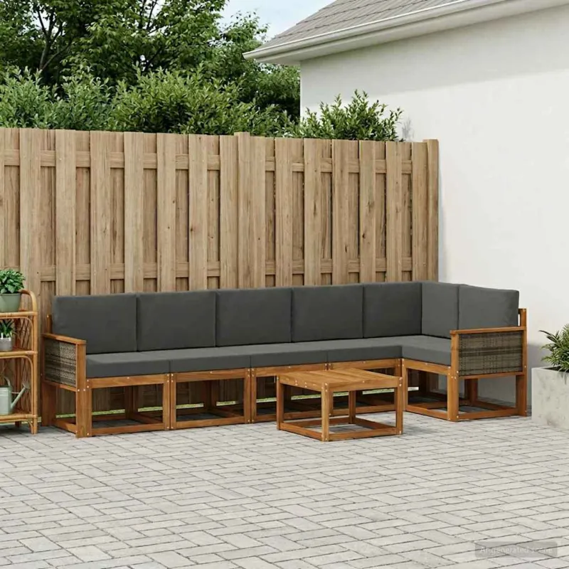 Lauko sofos komplektas su pagalve 7 pcs Natūralus ir antracitas
