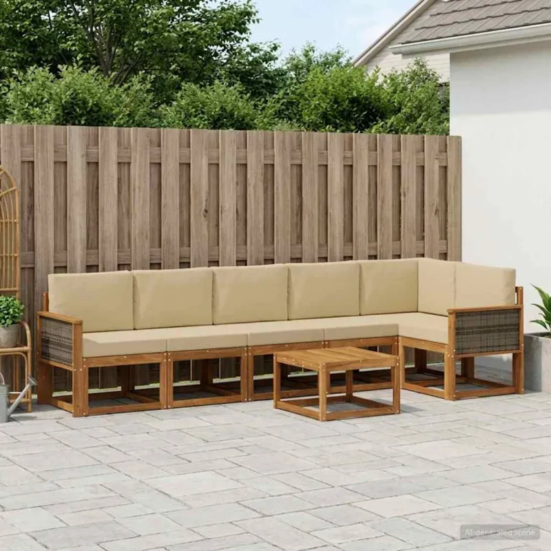 Lauko sofos komplektas 7 pcs Natūralus ir bežinis Poliesteris