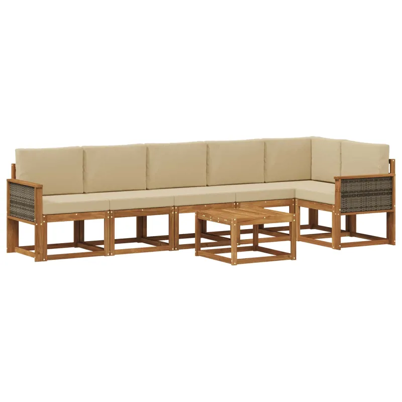 Lauko sofos komplektas 7 pcs Natūralus ir bežinis Poliesteris