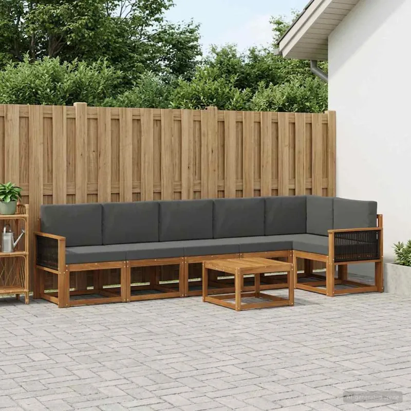Lauko sofos komplektas su pagalve 7 pcs Natūralus ir antracitas