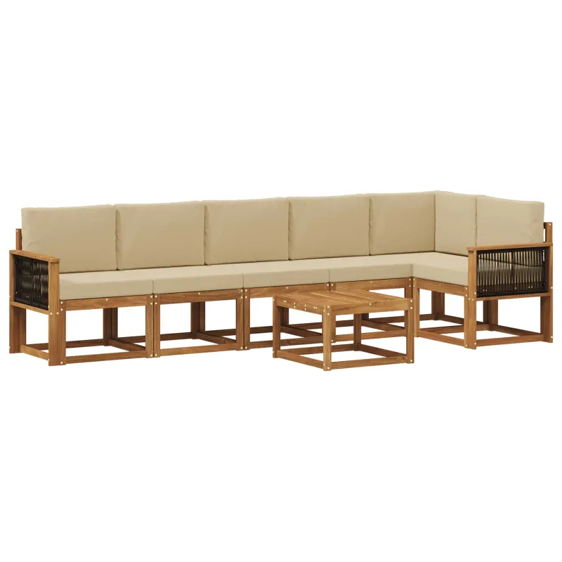 Lauko sofos komplektas 7 pcs Natūralus ir bežinis Poliesteris
