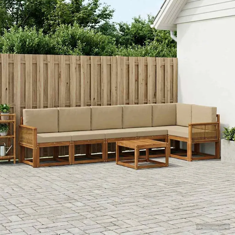 Lauko sofos komplektas 7 pcs Natūralus ir bežinis Poliesteris