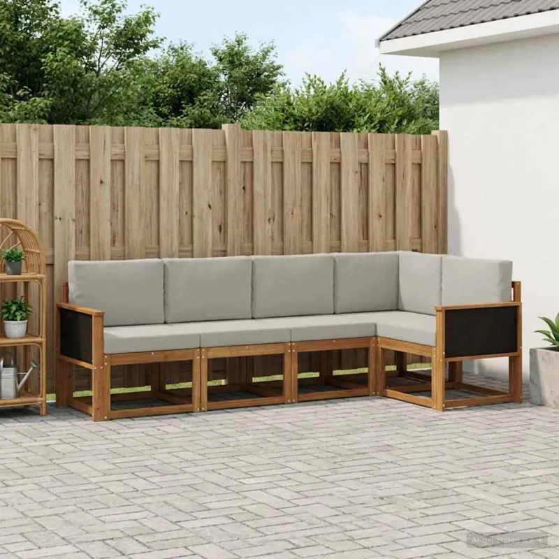 Lauko sofos komplektas 7 pcs Natūrali ir šviesiai pilka