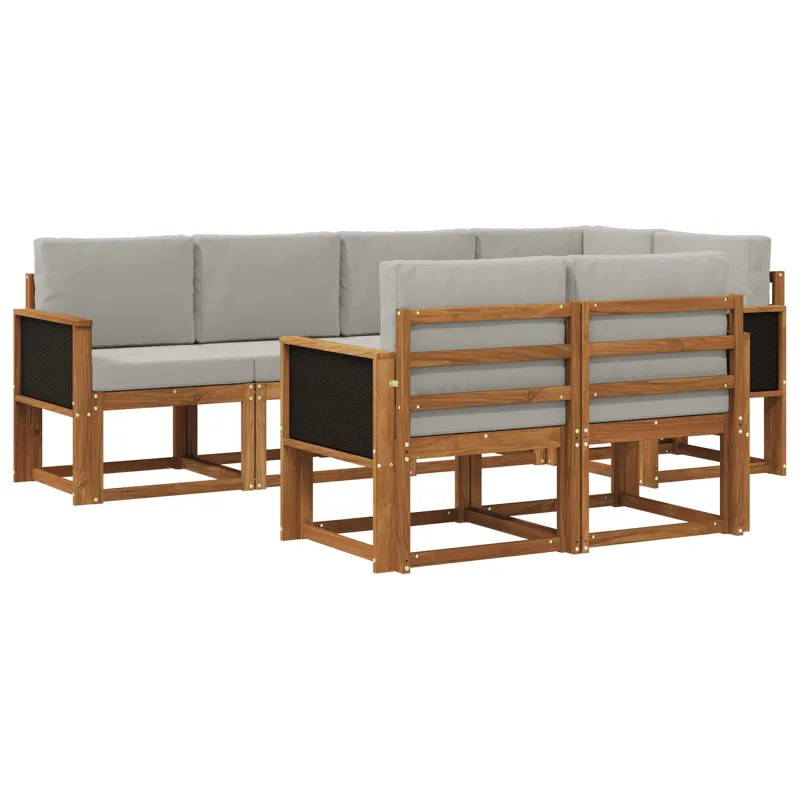 Lauko sofos komplektas 7 pcs Natūrali ir šviesiai pilka