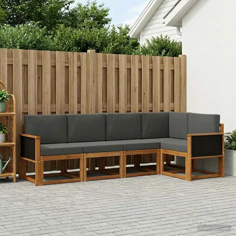 Lauko sofos komplektas su pagalve 7 pcs Natūralus ir antracitas