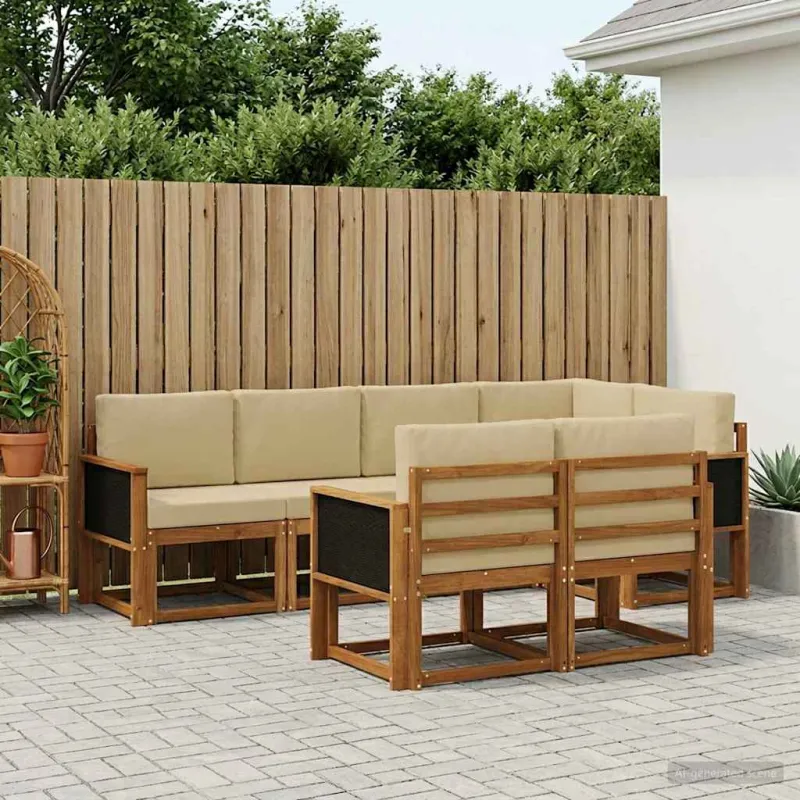 Lauko sofos komplektas 7 pcs Natūralus ir bežinis Poliesteris
