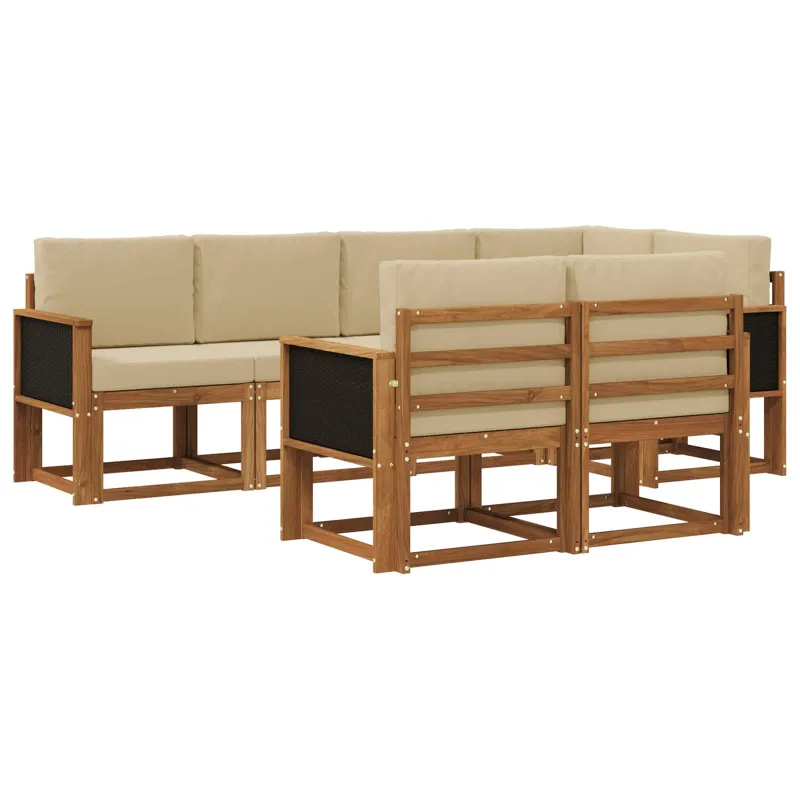 Lauko sofos komplektas 7 pcs Natūralus ir bežinis Poliesteris