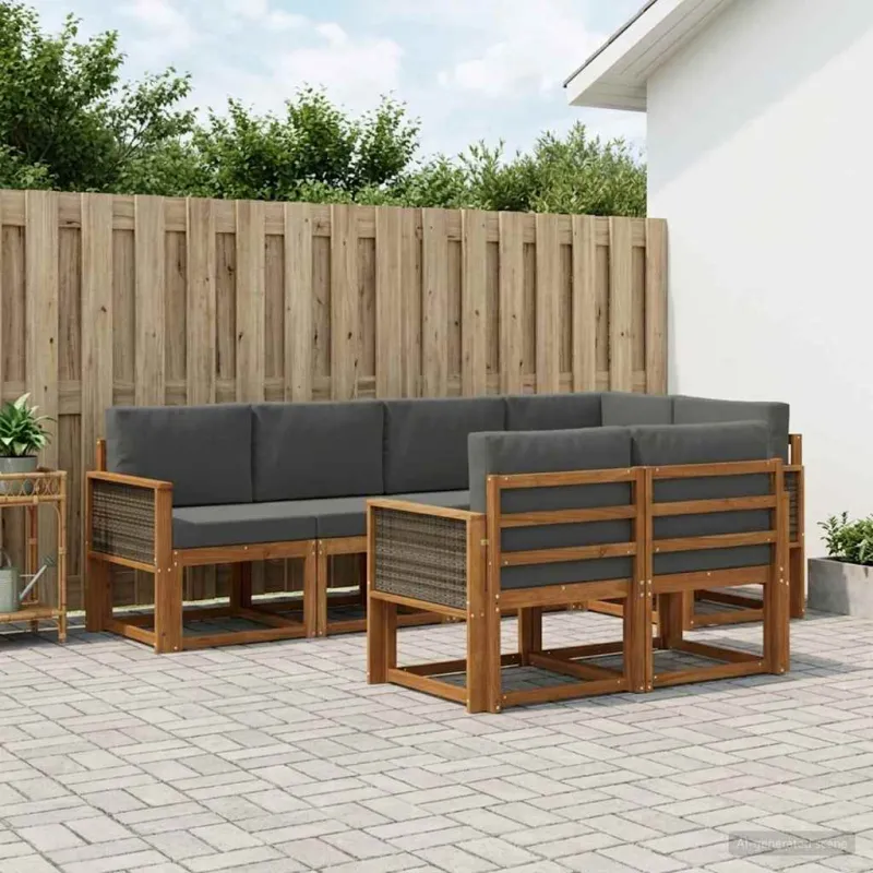 Lauko sofos komplektas su pagalve 7 pcs Natūralus ir antracitas