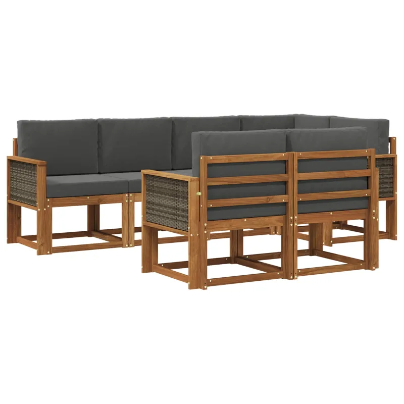 Lauko sofos komplektas su pagalve 7 pcs Natūralus ir antracitas
