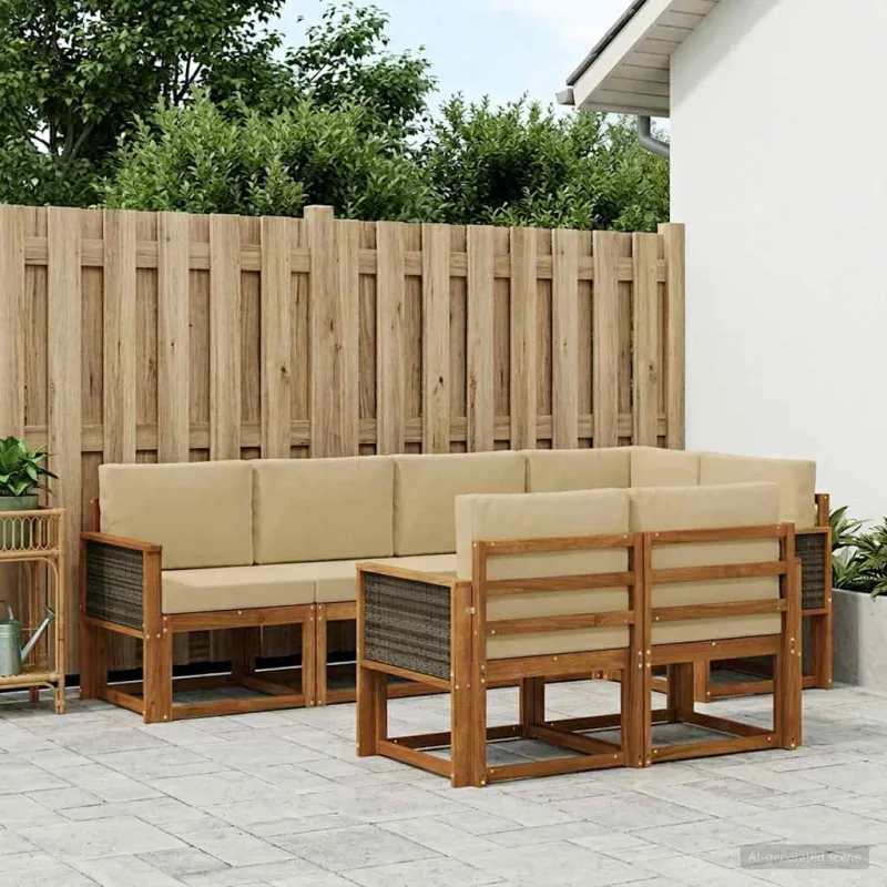 Lauko sofos komplektas 7 pcs Natūralus ir bežinis Poliesteris