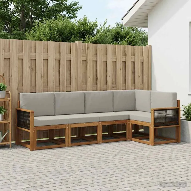 Lauko sofos komplektas 7 pcs Natūrali ir šviesiai pilka