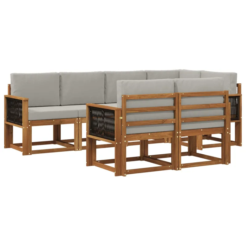 Lauko sofos komplektas 7 pcs Natūrali ir šviesiai pilka