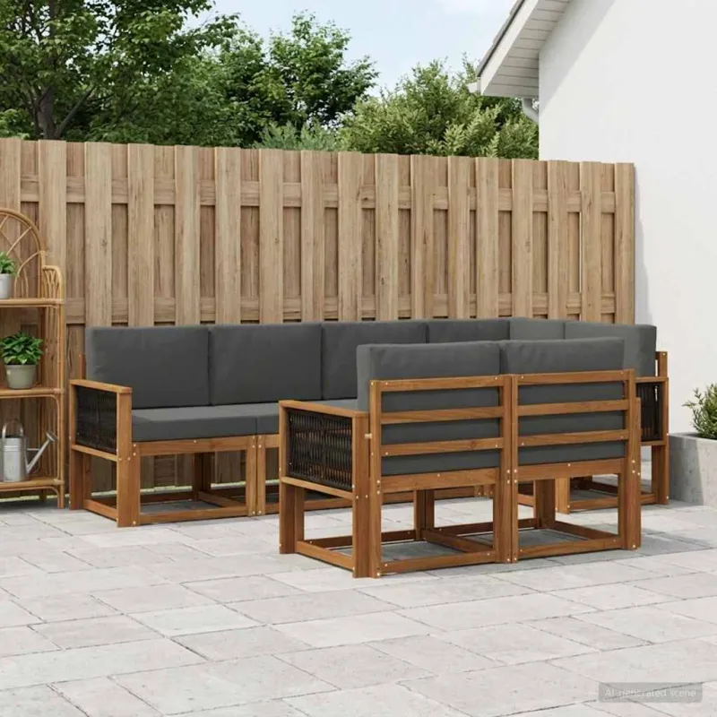 Lauko sofos komplektas su pagalve 7 pcs Natūralus ir antracitas