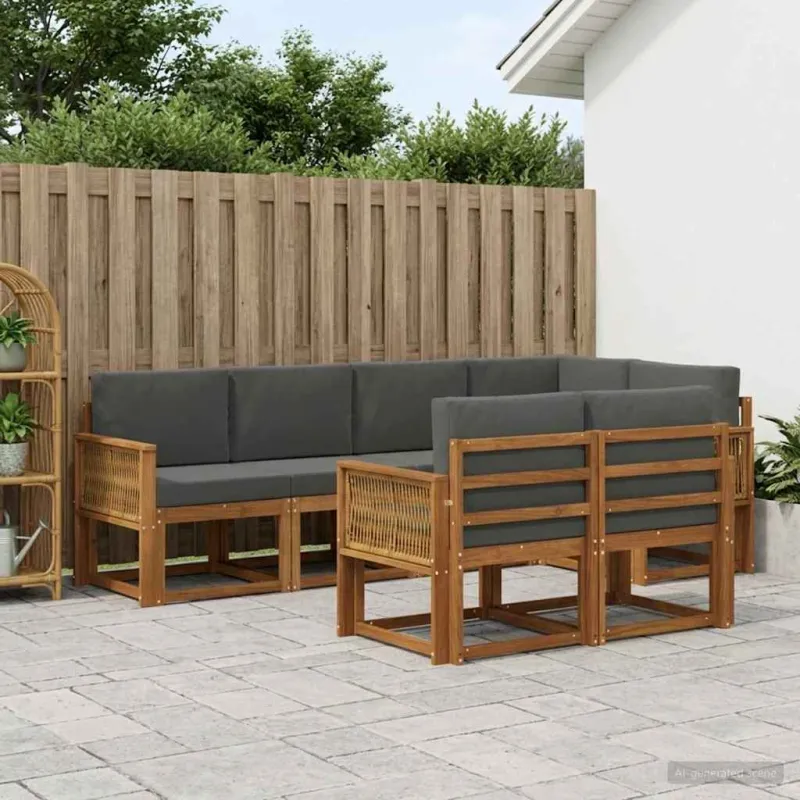 Lauko sofos komplektas su pagalve 7 pcs Natūralus ir antracitas