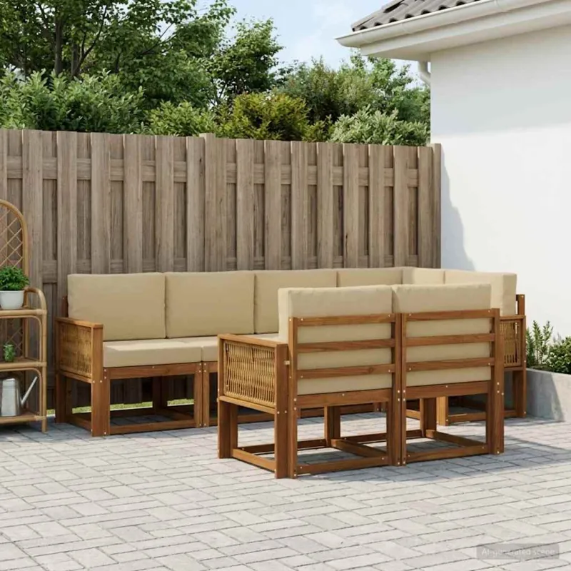 Lauko sofos komplektas 7 pcs Natūralus ir bežinis Poliesteris