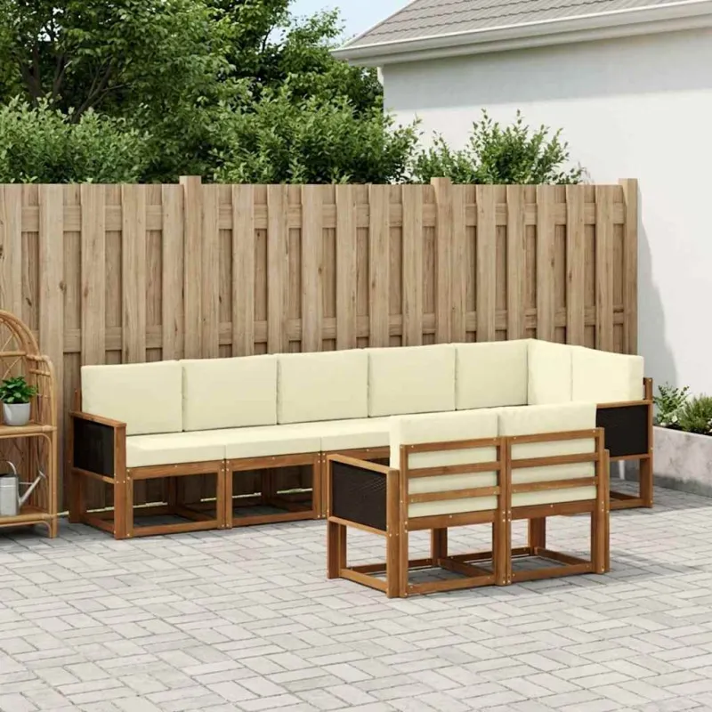 Lauko sofos komplektas su pagalve 8 pcs Natūralus ir grietinėlė