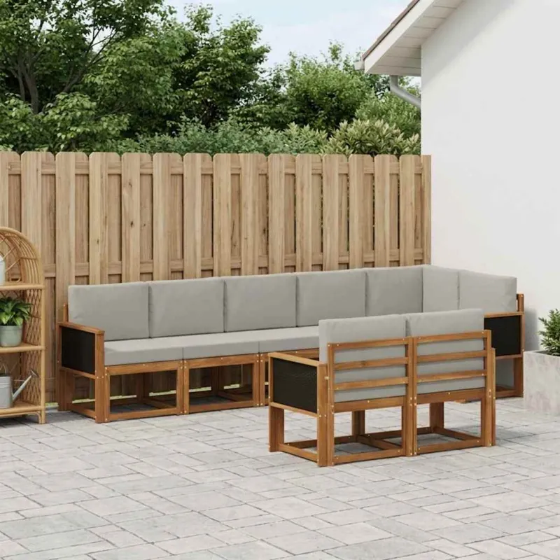 Lauko sofos komplektas 8 pcs Natūrali ir šviesiai pilka