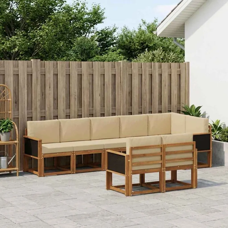Lauko sofos komplektas 8 pcs Natūralus ir bežinis Poliesteris