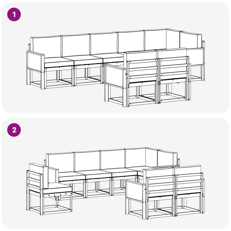 Lauko sofos komplektas 8 pcs Natūrali ir šviesiai pilka