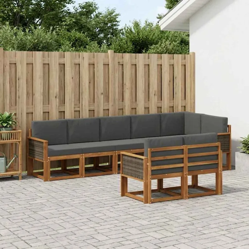 Lauko sofos komplektas su pagalve 8 pcs Natūralus ir antracitas