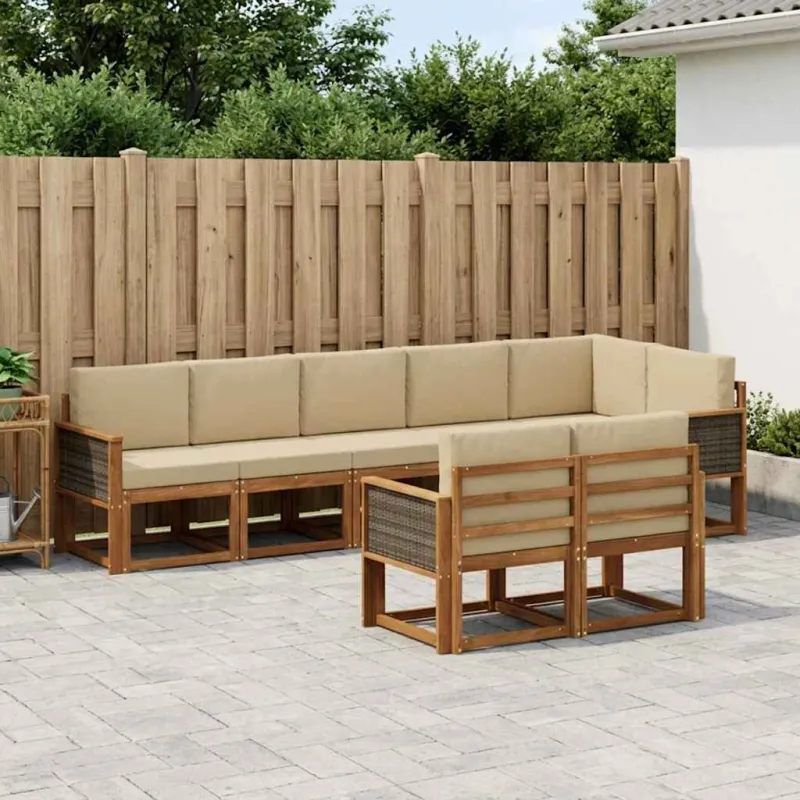 Lauko sofos komplektas 8 pcs Natūralus ir bežinis Poliesteris