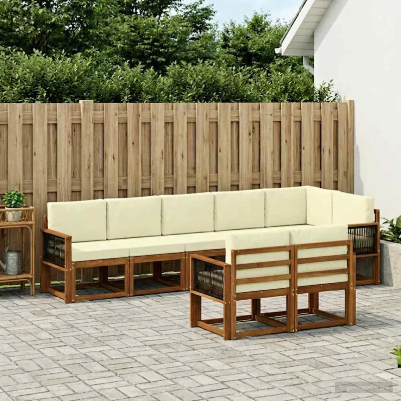 Lauko sofos komplektas su pagalve 8 pcs Natūralus ir grietinėlė