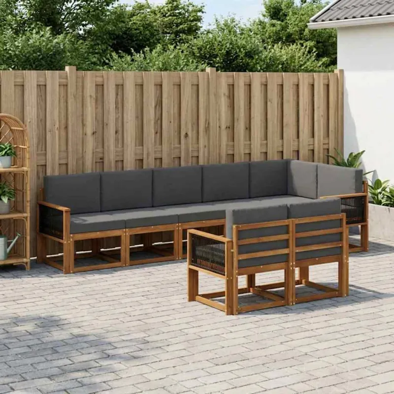Lauko sofos komplektas su pagalve 8 pcs Natūralus ir antracitas
