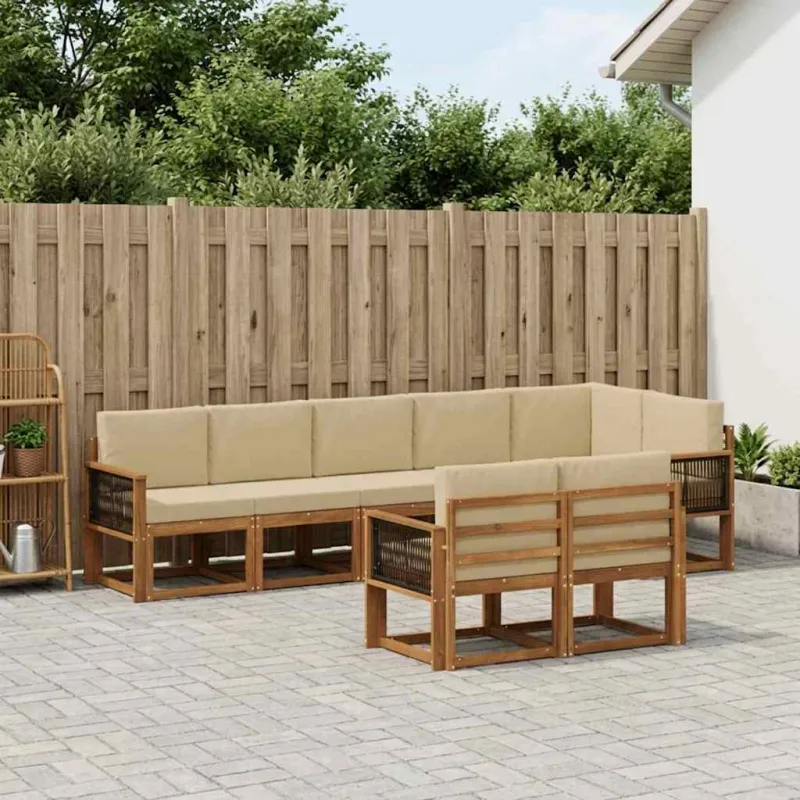 Lauko sofos komplektas 8 pcs Natūralus ir bežinis Poliesteris