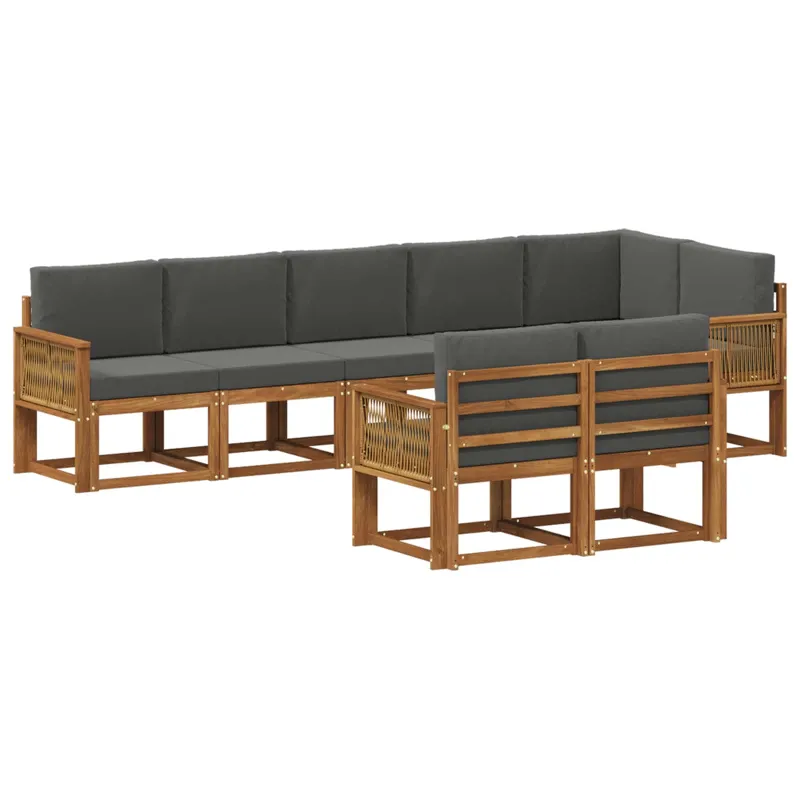 Lauko sofos komplektas su pagalve 8 pcs Natūralus ir antracitas
