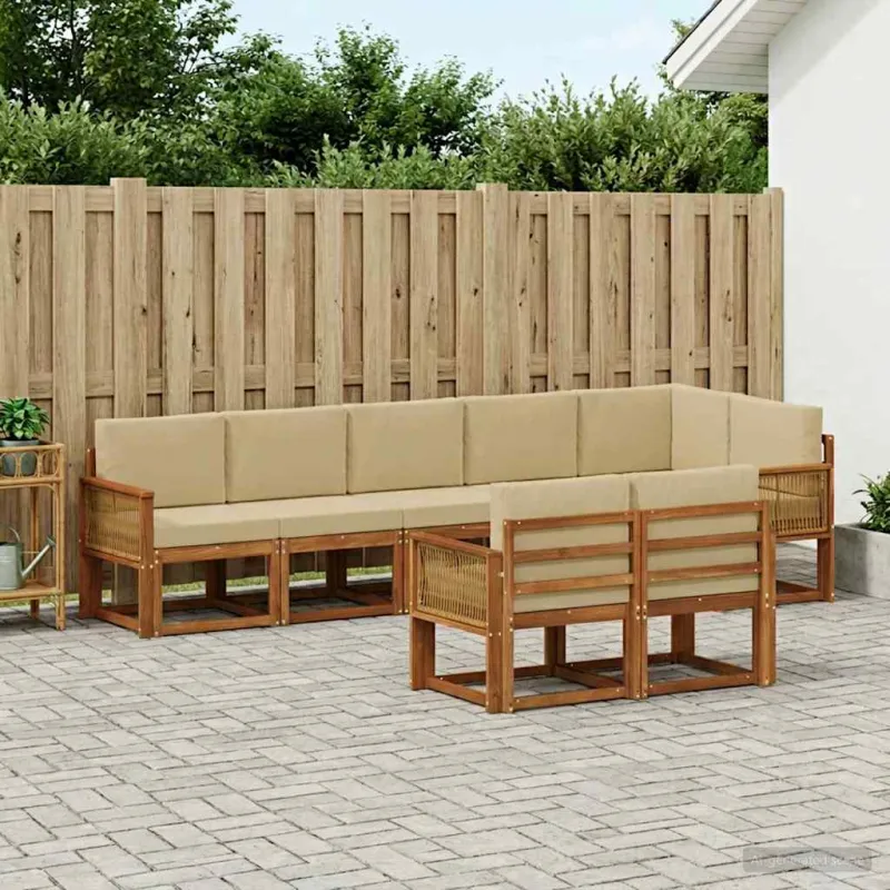 Lauko sofos komplektas 8 pcs Natūralus ir bežinis Poliesteris