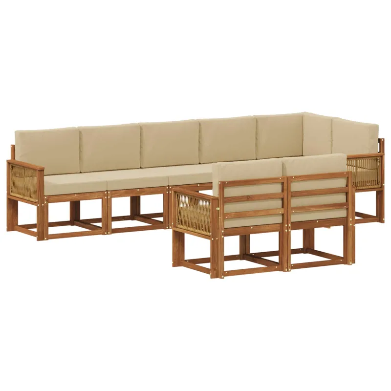 Lauko sofos komplektas 8 pcs Natūralus ir bežinis Poliesteris
