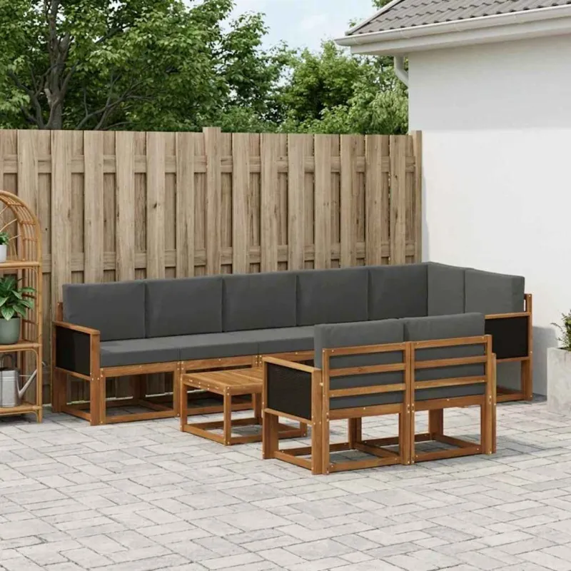 Lauko sofos komplektas su pagalve 9 pcs Natūralus ir antracitas