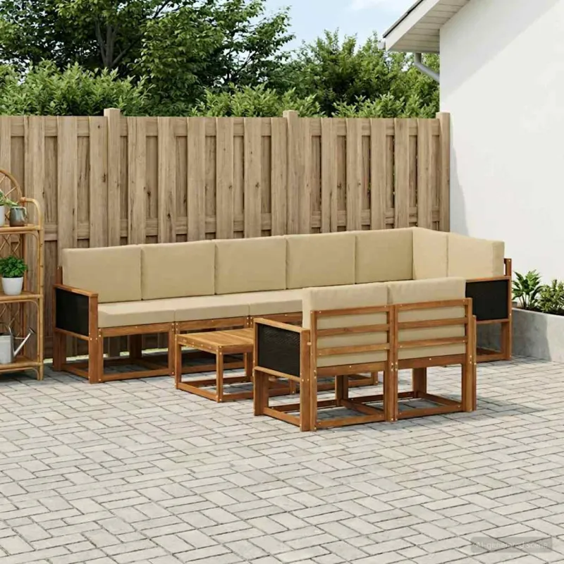 Lauko sofos komplektas 9 pcs Natūralus ir bežinis Poliesteris