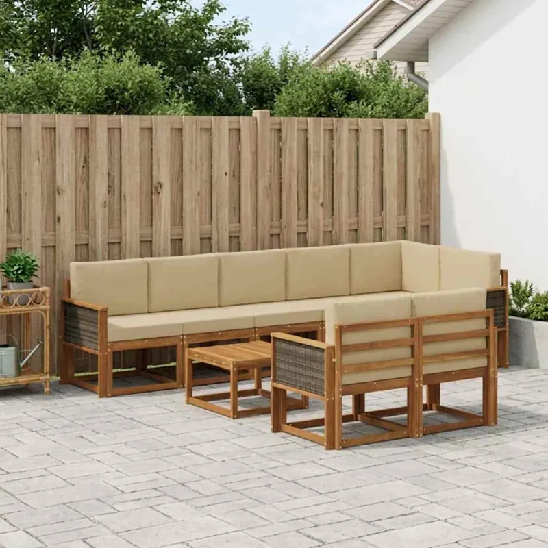 Lauko sofos komplektas 9 pcs Natūralus ir bežinis Poliesteris