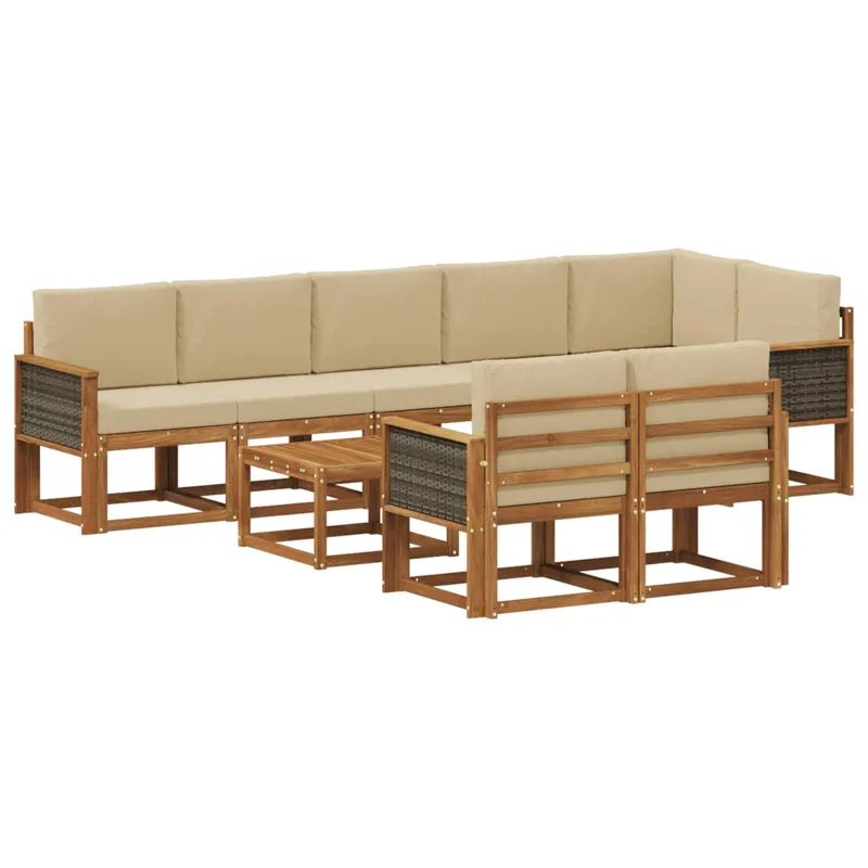 Lauko sofos komplektas 9 pcs Natūralus ir bežinis Poliesteris