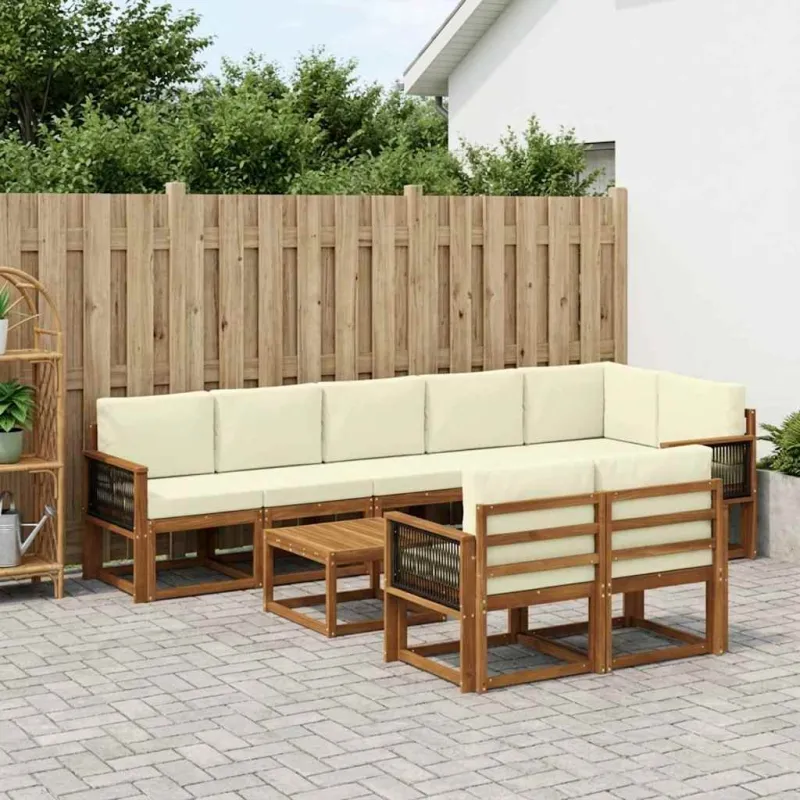 Lauko sofos komplektas su pagalve 9 pcs Natūralus ir grietinėlė