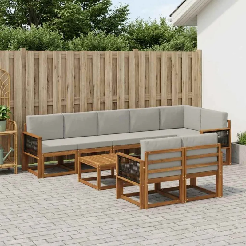 Lauko sofos komplektas 9 pcs Natūrali ir šviesiai pilka