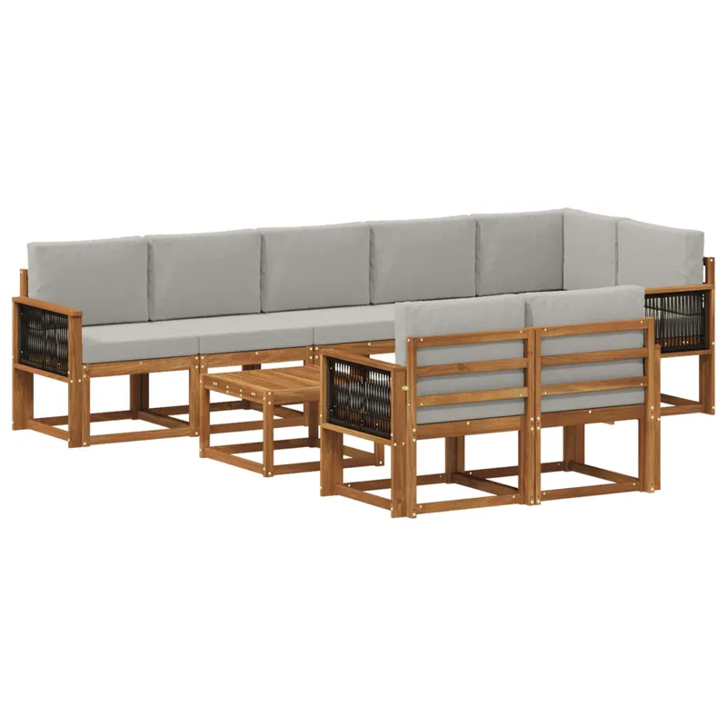Lauko sofos komplektas 9 pcs Natūrali ir šviesiai pilka