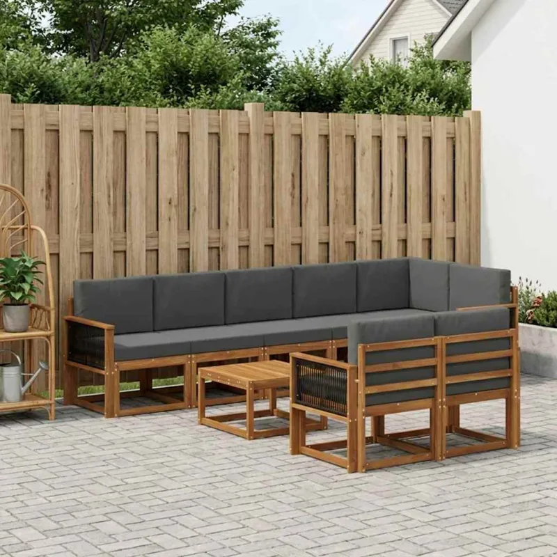 Lauko sofos komplektas su pagalve 9 pcs Natūralus ir antracitas