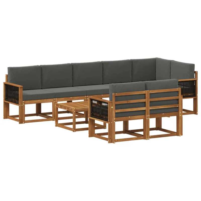 Lauko sofos komplektas su pagalve 9 pcs Natūralus ir antracitas